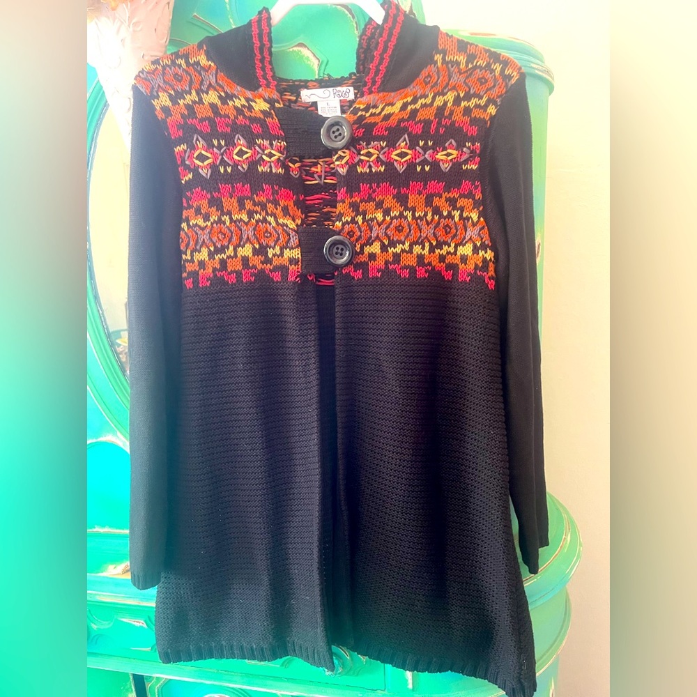 RXB black and colorful hooded knit sweater cardigan size L